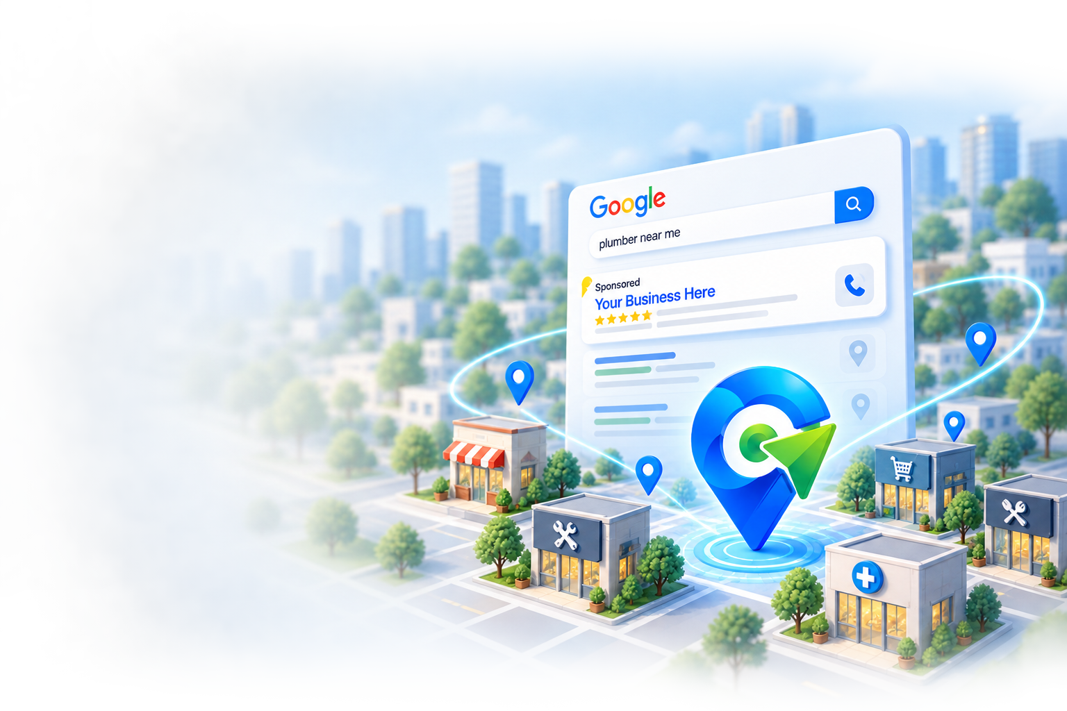 Google Ads search and local business growth illustration